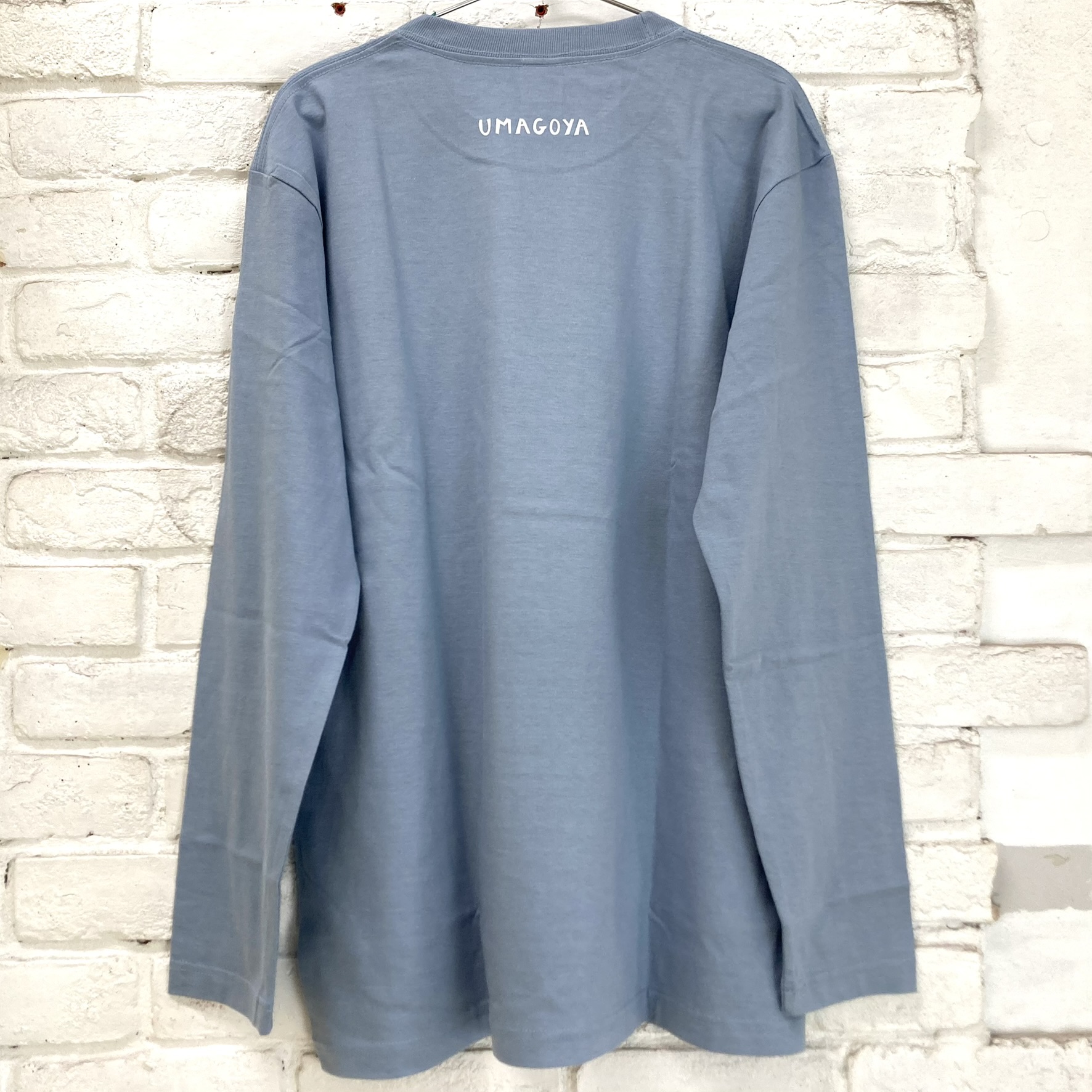 馬小屋デザインロゴ 馬小屋ロンT Lサイズ アシッドブルー フロントプリント