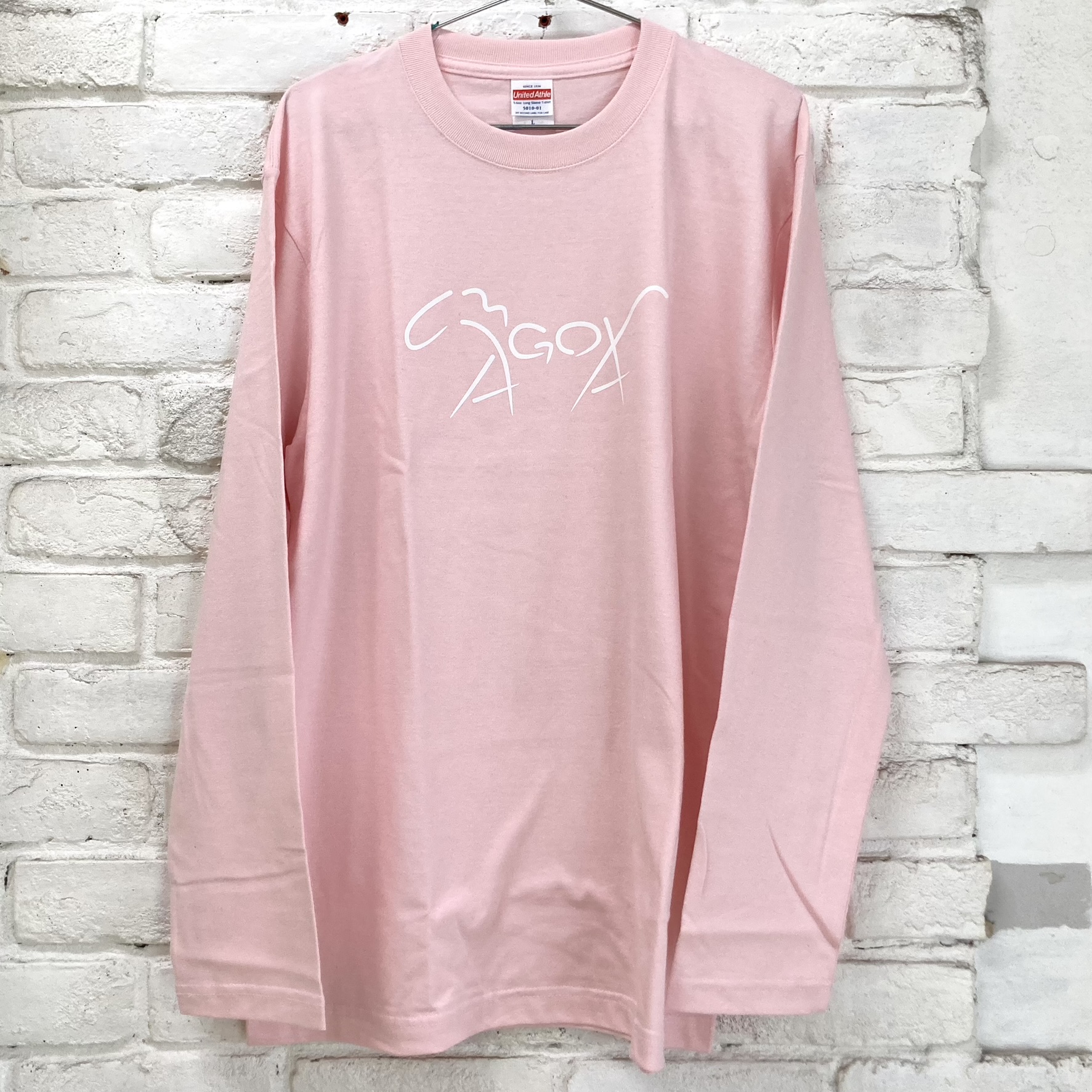 馬小屋デザインロゴ 馬小屋ロンT Mサイズ ベビーピンク フロントプリント