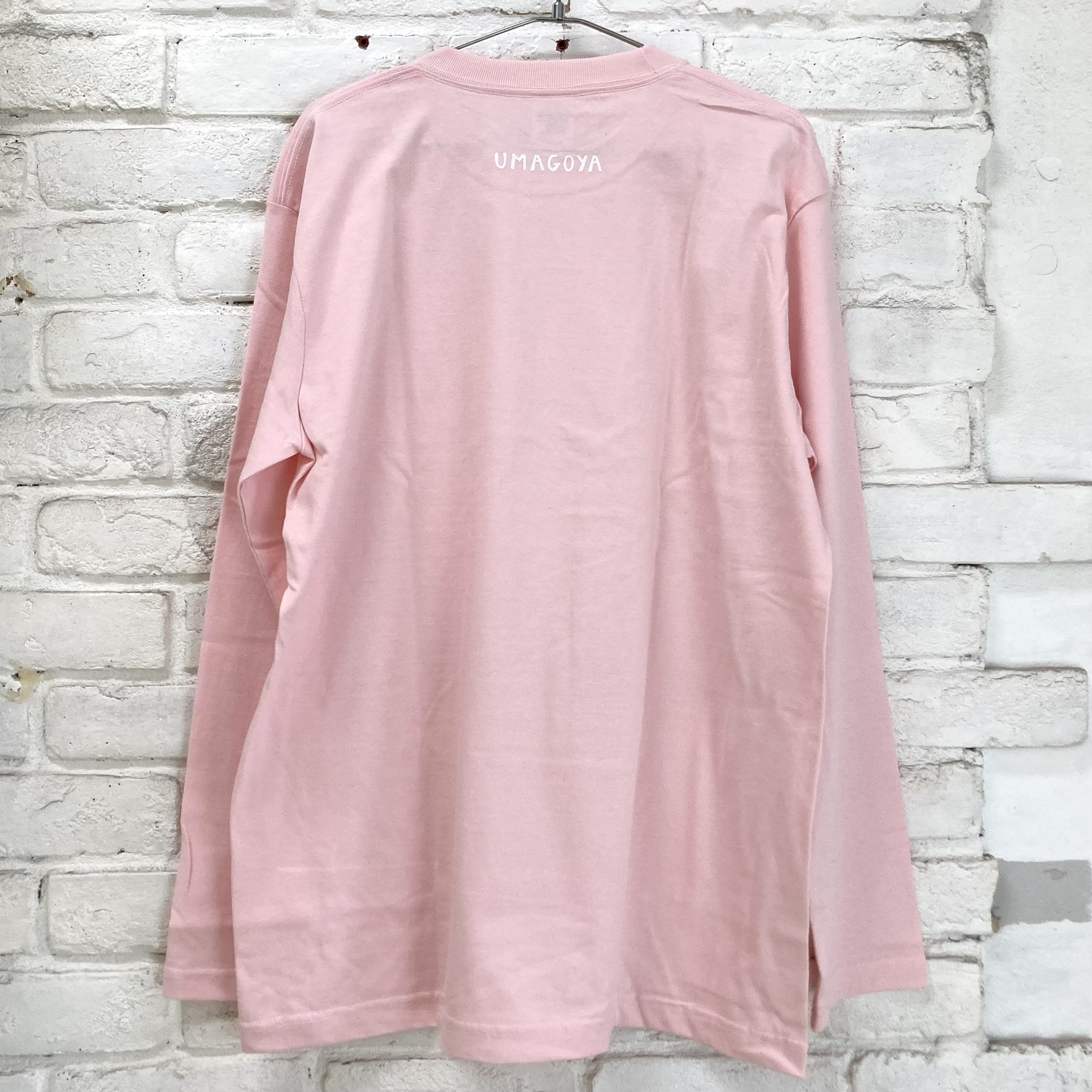 馬小屋デザインロゴ 馬小屋ロンT XLサイズ ベビーピンク フロントプリント